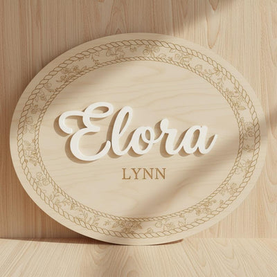 Personalized Wooden Baby Name Sign, Oval Nursery Name Announcement Plaque