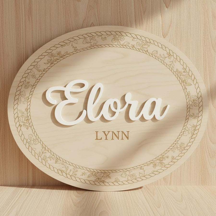 Personalized Wooden Baby Name Sign, Oval Nursery Name Announcement Plaque
