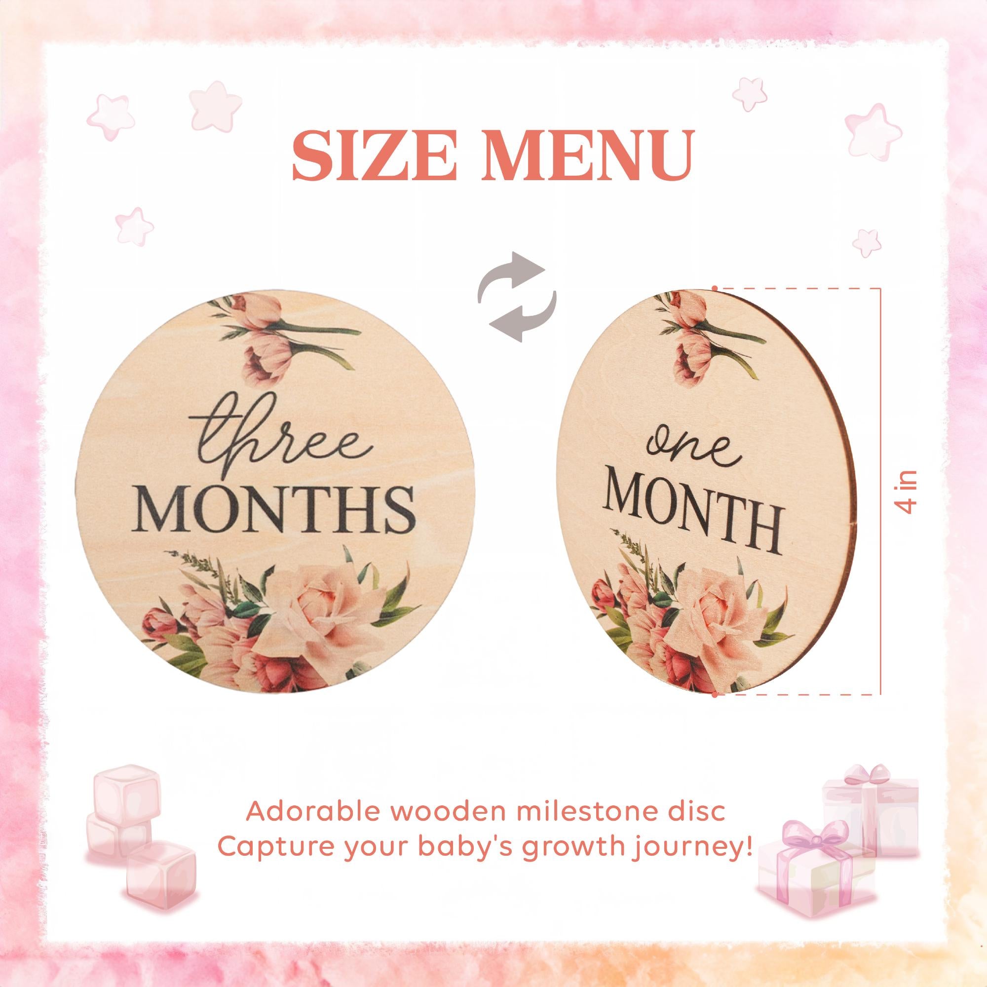 Wooden Baby Milestone Discs Set, Floral Monthly Photo Props For Baby Birl, Baby Shower Gift,Monthly Milestone  Signs,Monthly Signs Baby Girl