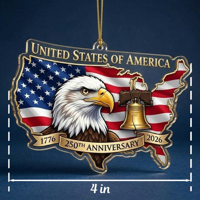 USA Map 250th Anniversary Ornament, Semiquincentennial Eagle Gift, 1776-2026 Patriotic Acrylic Decor, United States Birthday Keepsake