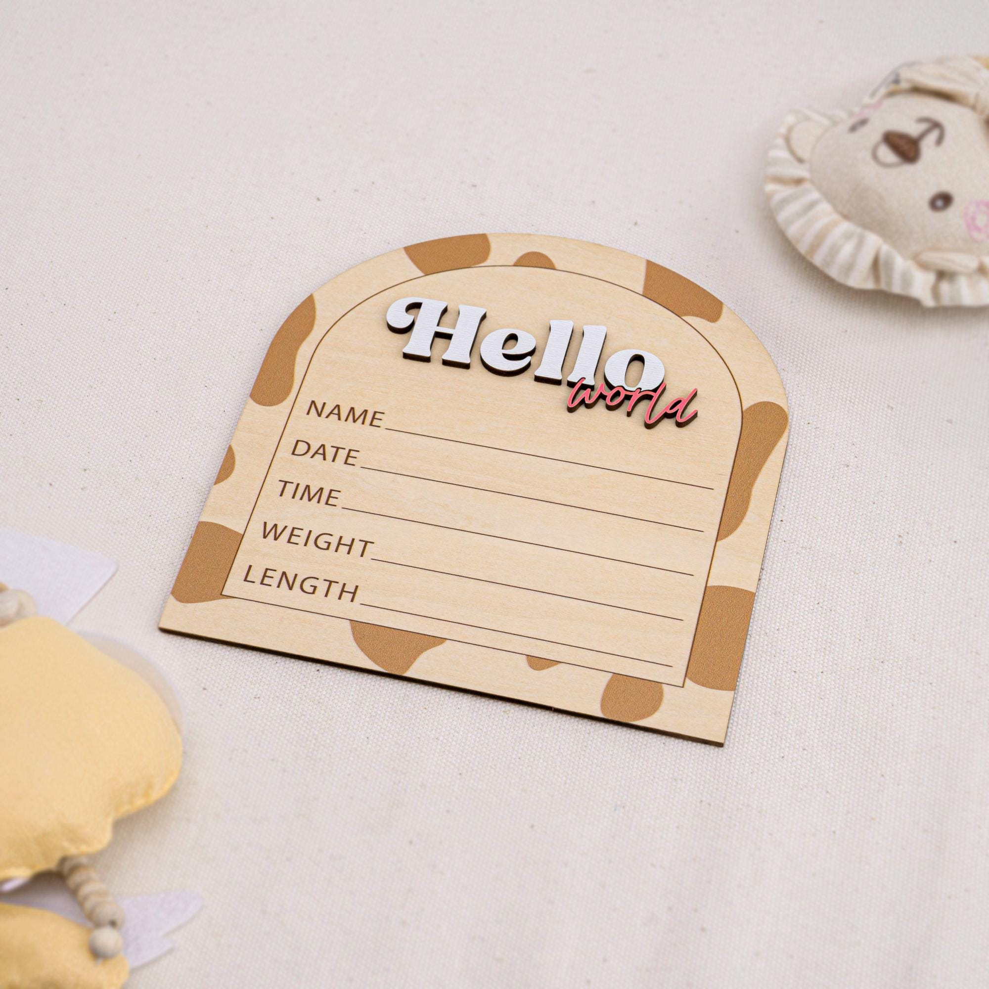 Wooden Hello World Birth Announcement Sign, Layered Baby Name Sign, Rustic Newborn Photo Prop,Birth Announcement Sign For Hospital,Baby Gift