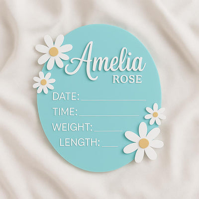 Acrylic Baby Announcement Sign: 3D Daisy, Pastel Pink or Mint