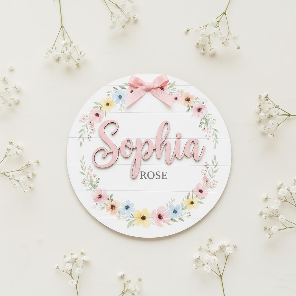 Personalized Baby Name Wood Sign, Floral Nursery Wall Decor