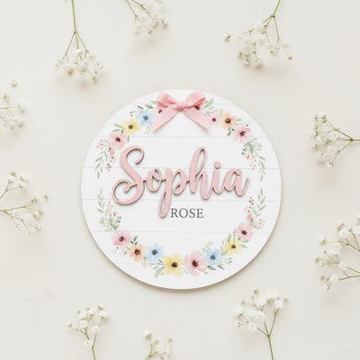 Personalized Baby Name Wood Sign, Floral Nursery Wall Decor