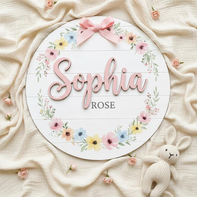 Personalized Baby Name Wood Sign, Floral Nursery Wall Decor