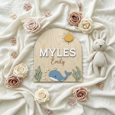 Personalized Baby Name Sign, Whale Nursery Decor, Custom Baby Name Plaque Wood, Ocean Theme Nursery Wall Sign