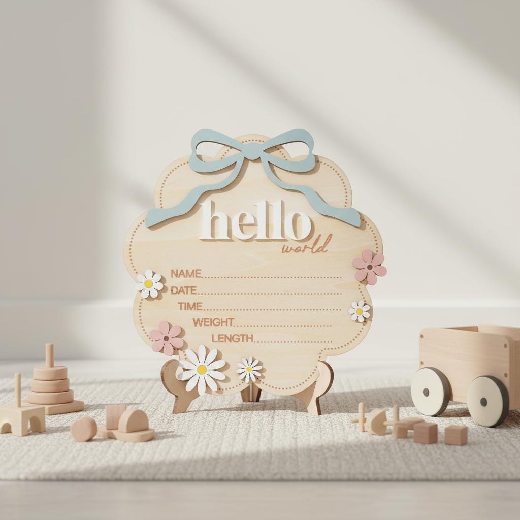 Personalized Wooden Birth Announcement Sign for Newborn Boy Photo