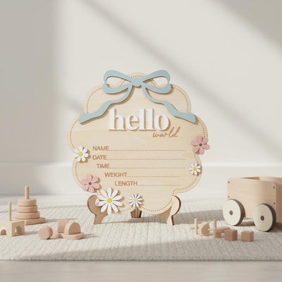 Personalized Wooden Birth Announcement Sign for Newborn Boy Photo
