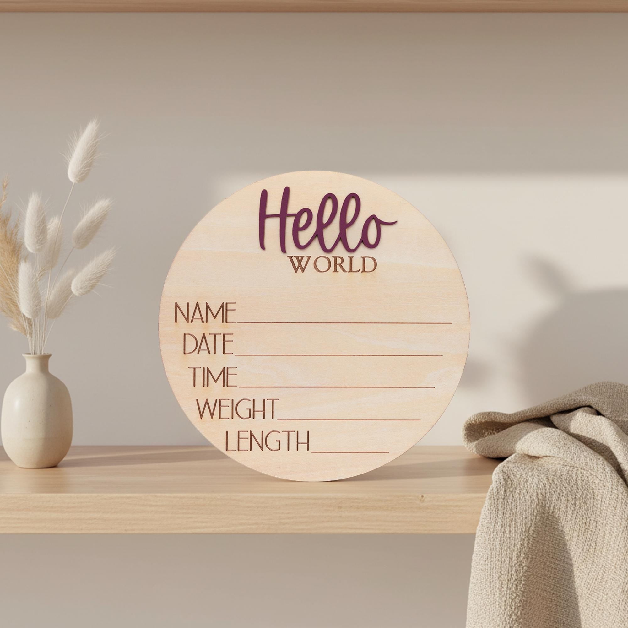 Baby Birth Stats Sign Hello World Personalized Wooden Newborn Decor