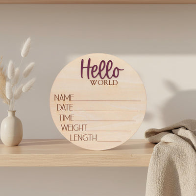 Baby Birth Stats Sign Hello World Personalized Wooden Newborn Decor