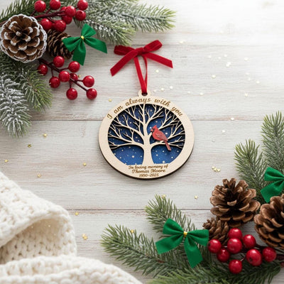 Personalized Memorial Christmas Ornament, Custom Wooden Ornament with Name and Years, Cardinal Remembrance Gift, Sympathy Keepsake, Ornament