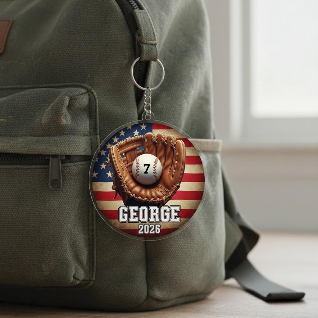 Personalized Baseball Keychain Custom Player Name Number and Year, Baseball Glove Keychain Gift, Little League Player Gift