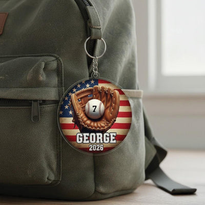 Personalized Baseball Keychain Custom Player Name Number and Year, Baseball Glove Keychain Gift, Little League Player Gift