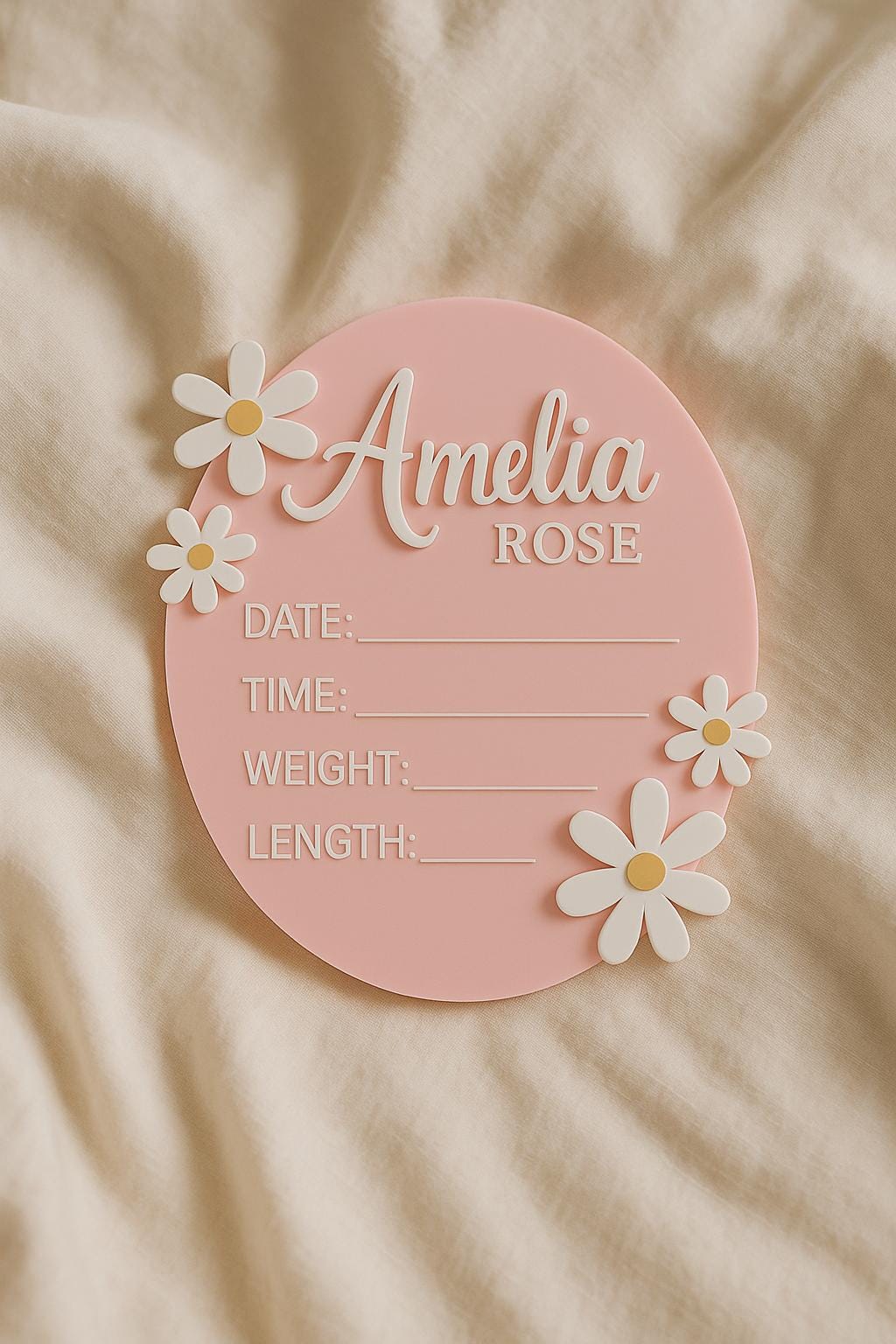 Acrylic Baby Announcement Sign: 3D Daisy, Pastel Pink or Mint