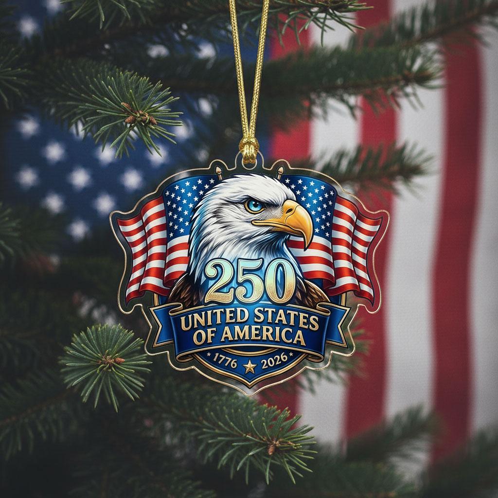 United States 250th Ornament, Semiquincentennial Eagle Portrait, 1776-2026 Patriotic Anniversary Gift, USA 250 Years Decor