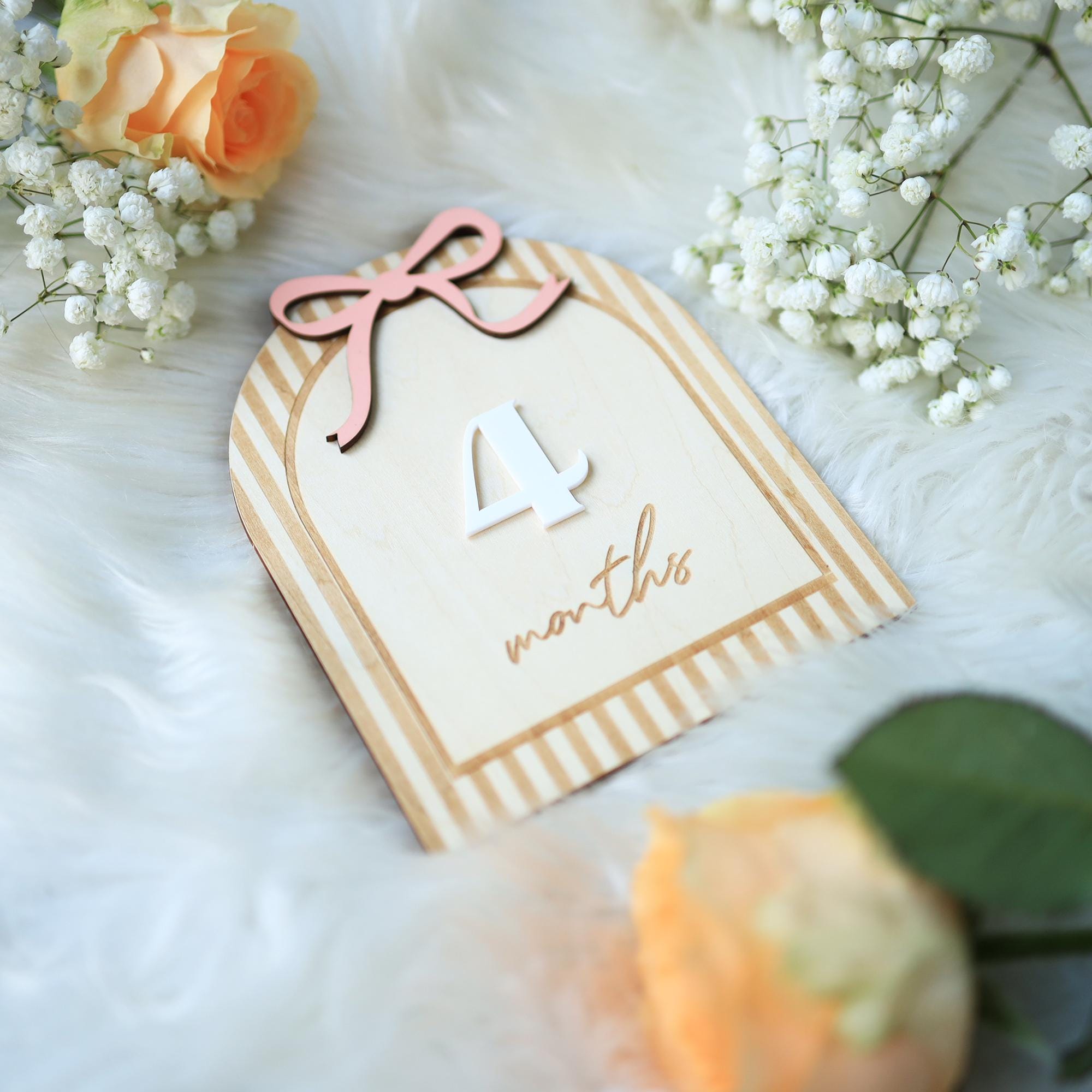 Wooden Baby Monthly Milestone Sign, Pink Bow Baby Girl Milestone Marker, Baby Photo Prop, Baby Girl Month Milestone, Baby Keepsake Sign
