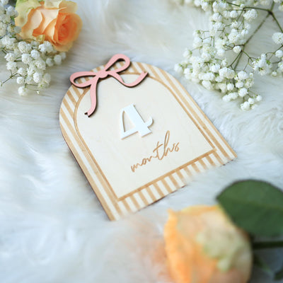 Wooden Baby Monthly Milestone Sign, Pink Bow Baby Girl Milestone Marker, Baby Photo Prop, Baby Girl Month Milestone, Baby Keepsake Sign
