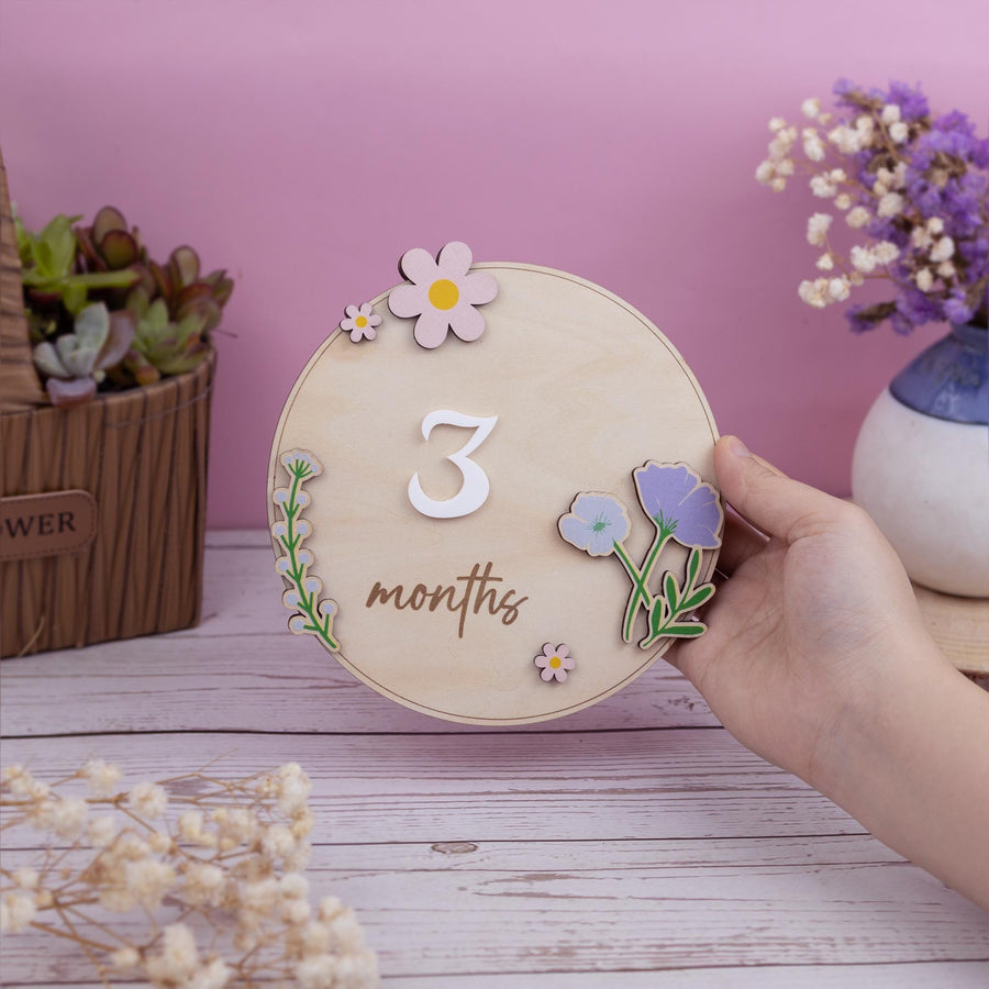 Personalized Wooden Monthly Milestone Sign, Custom Baby Milestone Marker with Interchangeable Numbers, Baby Growth Sign, Baby Shower Gift