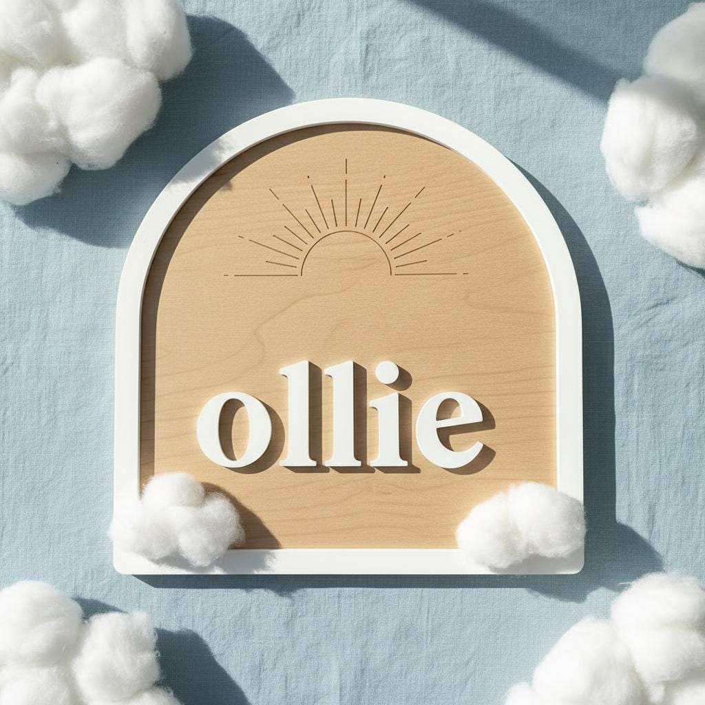 Personalized Baby Name Sign Wooden Nursery Decor, Custom Baby Name Plaque, Modern Arch Nursery Wall Sign Minimalist Baby Room Decor