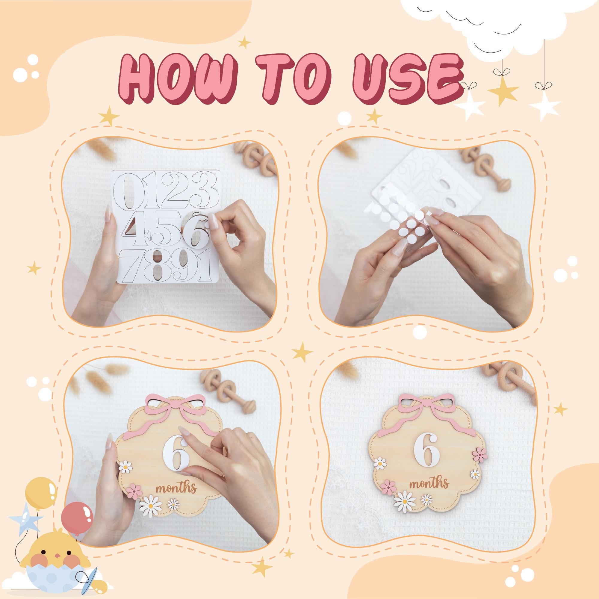 Floral Wooden Baby Milestone Sign with Numbers 1–12 Months