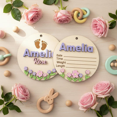 Baby Birth Stats Sign Set, Personalized Baby Name Announcement Sign, Wooden Newborn Photo Prop Nursery Decor