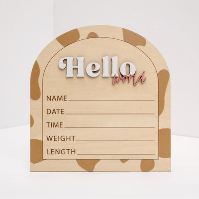 Wooden Hello World Birth Announcement Sign, Layered Baby Name Sign, Rustic Newborn Photo Prop,Birth Announcement Sign For Hospital,Baby Gift