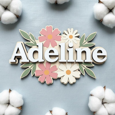 Personalized Baby Name Sign, Wooden Floral Nursery Name Plaque, Custom Baby Girl Room Decor, Flower Nursery Wall Decor