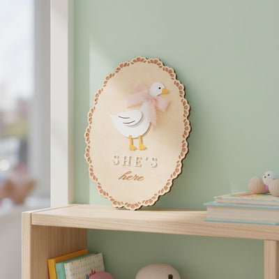 She’s Here Wooden Baby Announcement Sign, Newborn Nursery Decor