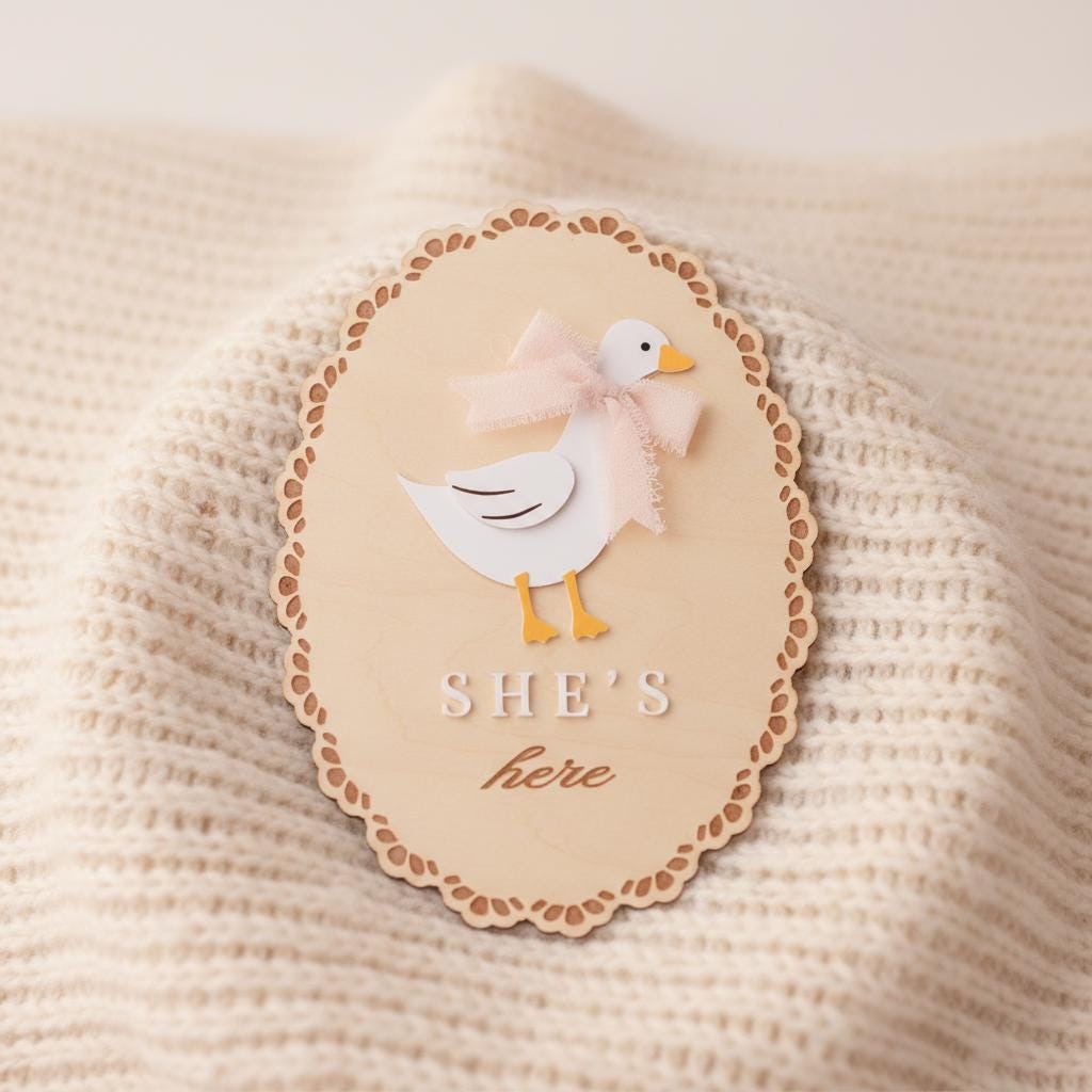 She’s Here Wooden Baby Announcement Sign, Newborn Nursery Decor