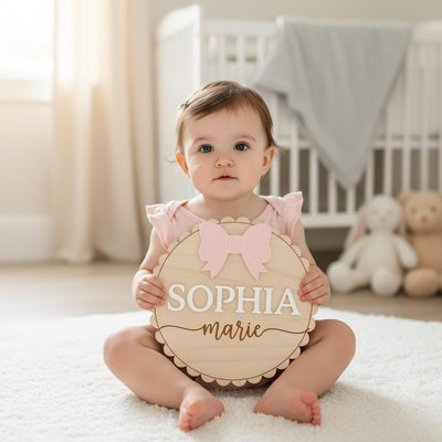 Personalized Wooden Baby Name Sign with Bow, Girl Nursery Name Decor