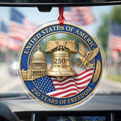 America 250th Ornament, Semiquincentennial Patriotic Bow Gift, 1776-2026 USA Flag Acrylic Keepsake, Stars and Stripes Decor