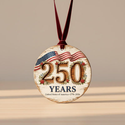 USA 250 Years Ornament, 250th Anniversary Floral Gift, 1776-2026 Semiquincentennial Decor, Rustic Farmhouse America Keepsake