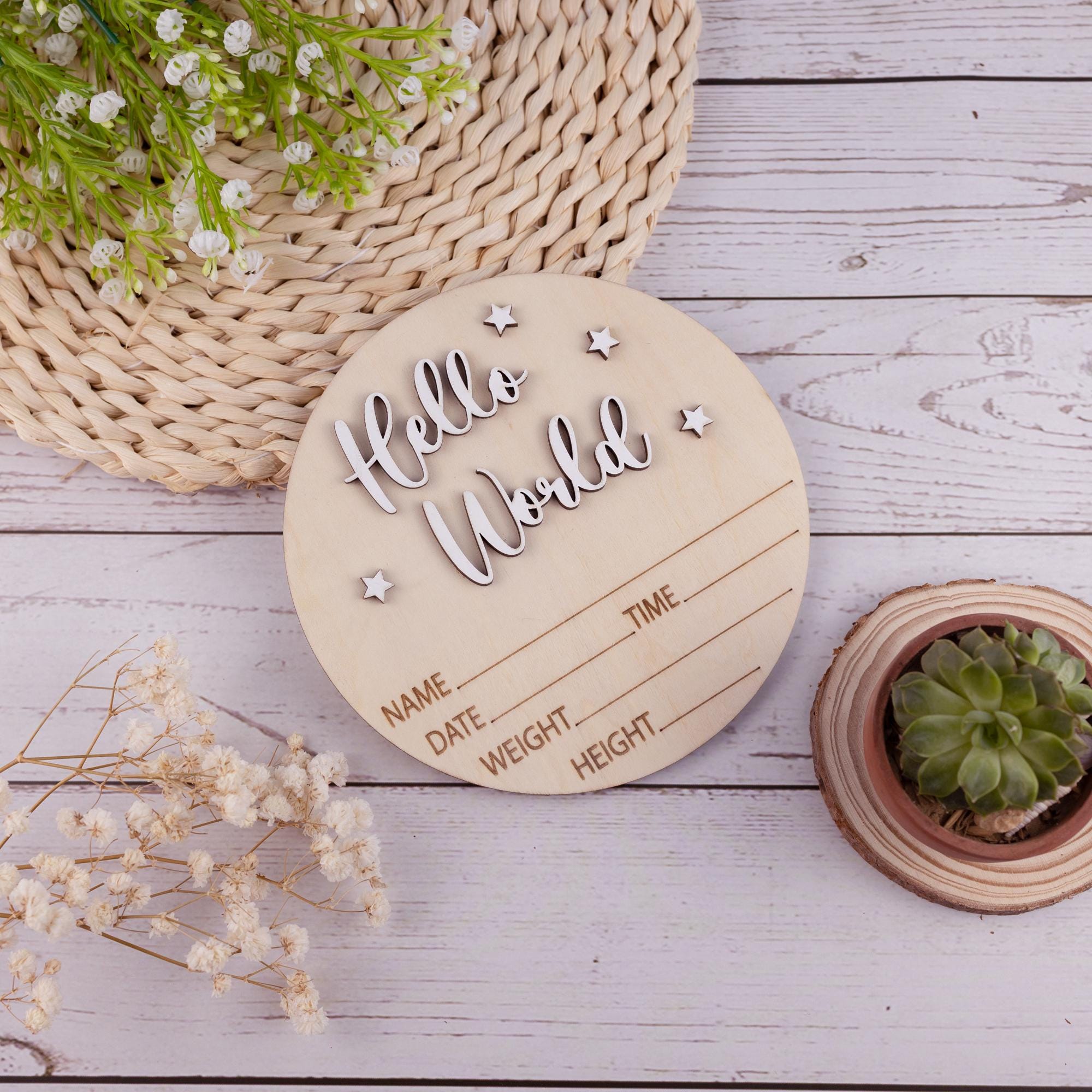 Baby Announcement, Hello World Sign, Baby Birth Stats Sign, Wooden Birth Announcement Sign, Custom Newborn Stats, Hospital Name Sign