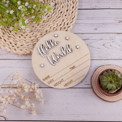 Baby Announcement, Hello World Sign, Baby Birth Stats Sign, Wooden Birth Announcement Sign, Custom Newborn Stats, Hospital Name Sign