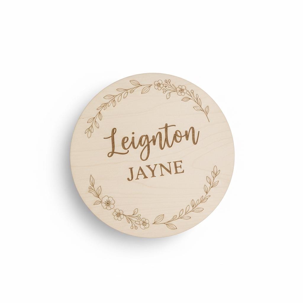 Personalized Wooden Baby Name Plaque, Round Nursery Name Announcement Sign