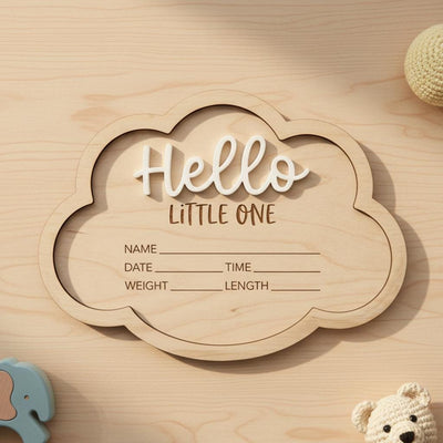Personalized Baby Stats Plaque for Girl, Newborn Birth Announcement Sign, Boho Hospital Photo Prop, Hello Little One Nursery Decor