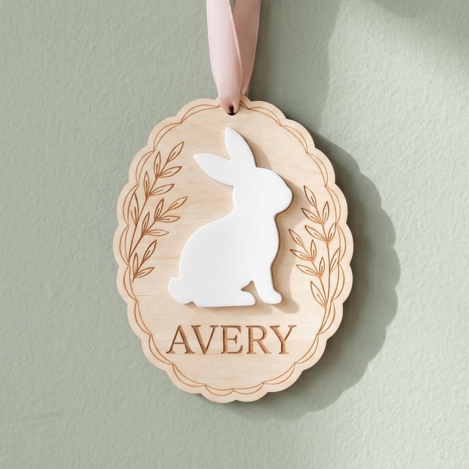 Easter Basket Tag Custom | Wooden Bunny Ornament 3D | Personalized Name Egg Plaque | Kids Spring Gift Stuffers | Personalized Baby Gift