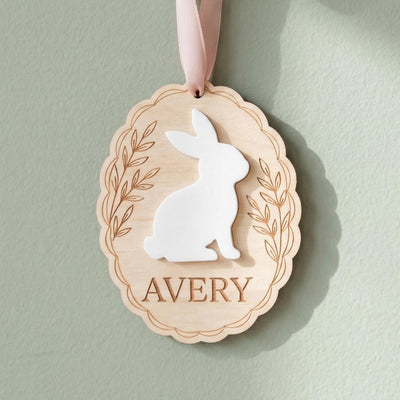 Easter Basket Tag Custom | Wooden Bunny Ornament 3D | Personalized Name Egg Plaque | Kids Spring Gift Stuffers | Personalized Baby Gift