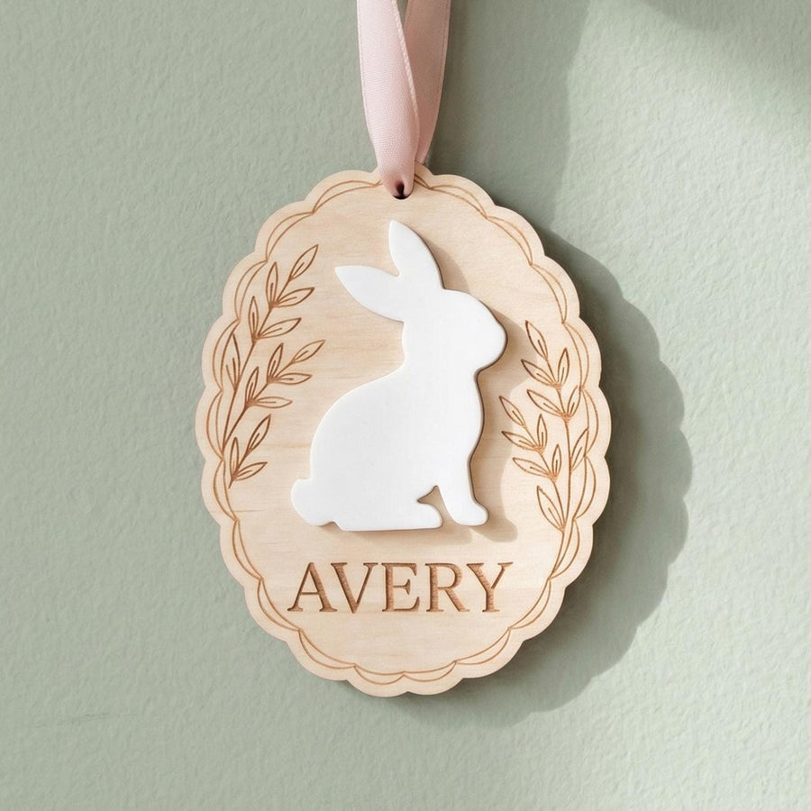 Easter Basket Tag Custom | Wooden Bunny Ornament 3D | Personalized Name Egg Plaque | Kids Spring Gift Stuffers | Personalized Baby Gift
