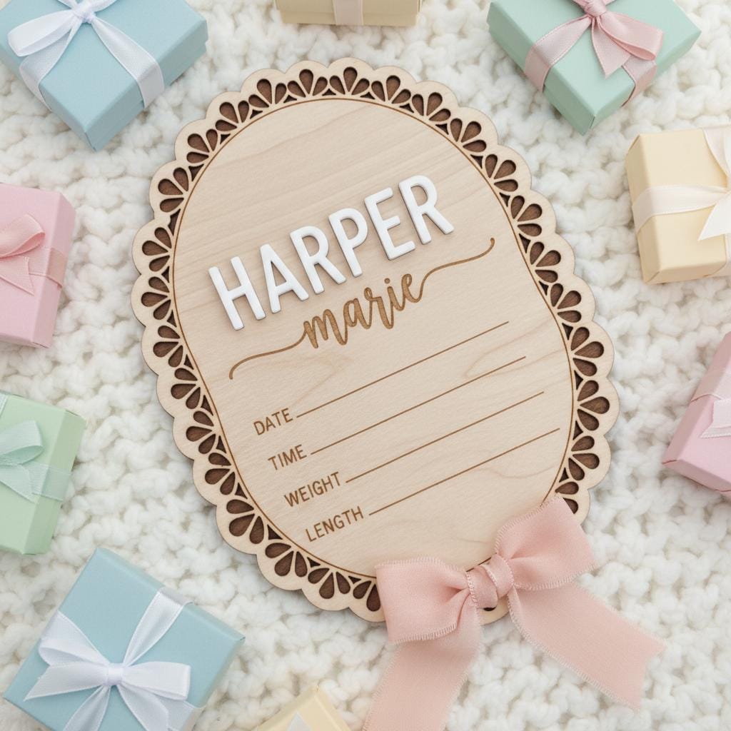 Personalized Wooden Baby Birth Announcement Sign with Name and Details