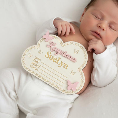 Personalized Wooden Baby Birth Announcement Sign, Cloud Nursery Name Plaque