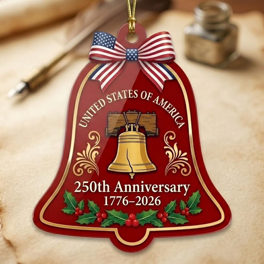 Liberty Bell 250th Ornament, Semiquincentennial Red Bell Gift, 1776-2026 Patriotic Christmas Decor, America 250th Anniversary