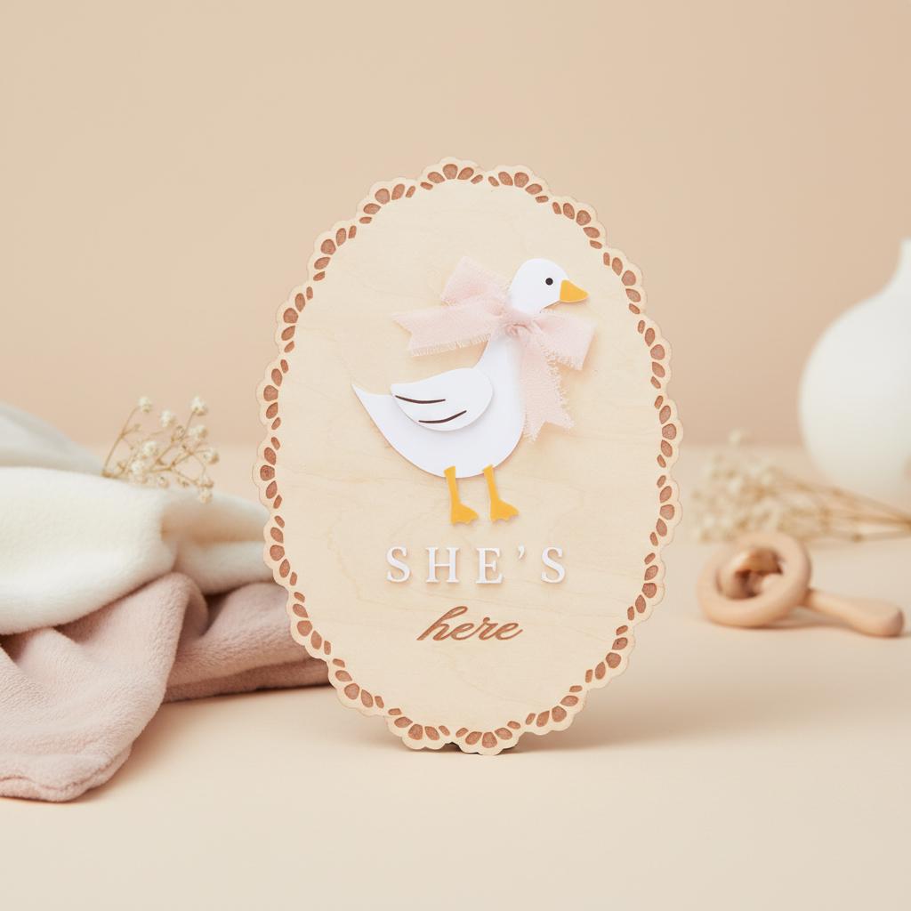 She’s Here Wooden Baby Announcement Sign, Newborn Nursery Decor