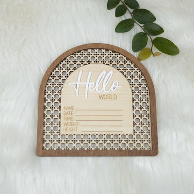Birth Announcement Sign, Baby Name Sign, Hello World Sign, Hospital Photo Prop, Baby Keepsake, Baby Stat Sign,  Baby Name With Birth Stats