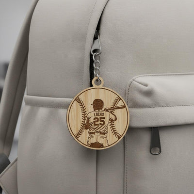 Personalized Wooden Baseball Keychain Custom Player Name and Number, Engraved Baseball Player Keychain, Little League Gift