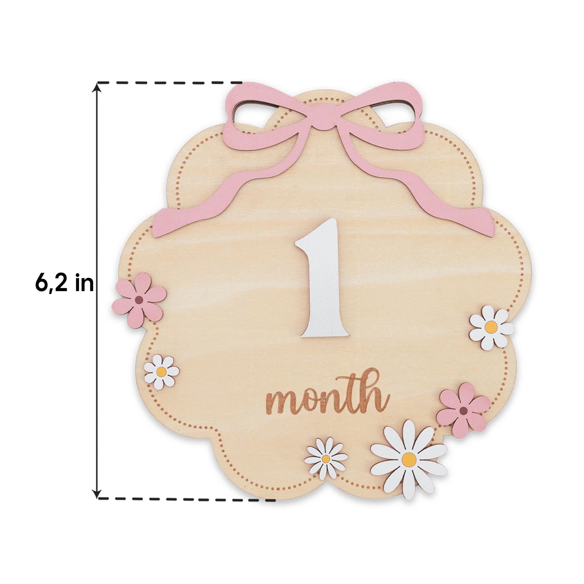 Floral Wooden Baby Milestone Sign with Numbers 1–12 Months