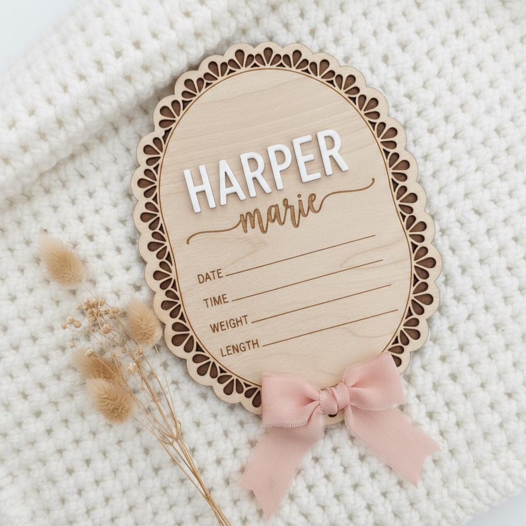 Personalized Wooden Baby Birth Announcement Sign with Name and Details