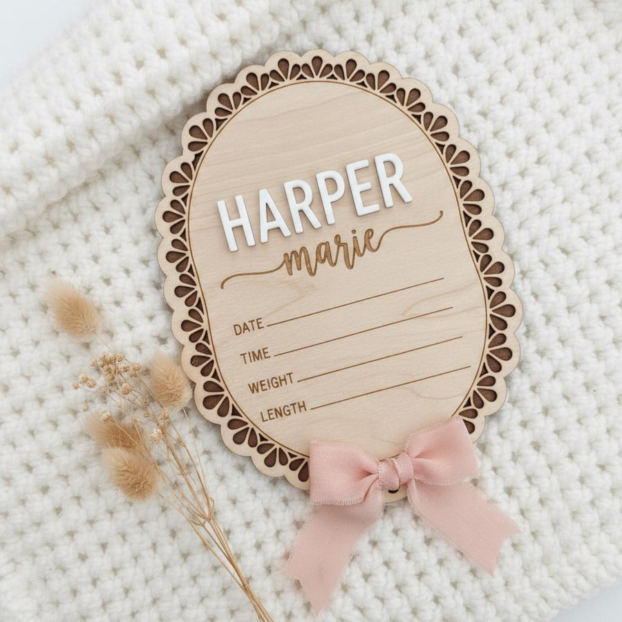 Personalized Wooden Baby Birth Announcement Sign with Name and Details