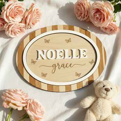 Personalized Wooden Baby Name Sign with Butterflies
