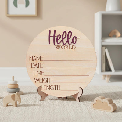 Baby Birth Stats Sign Hello World Personalized Wooden Newborn Decor